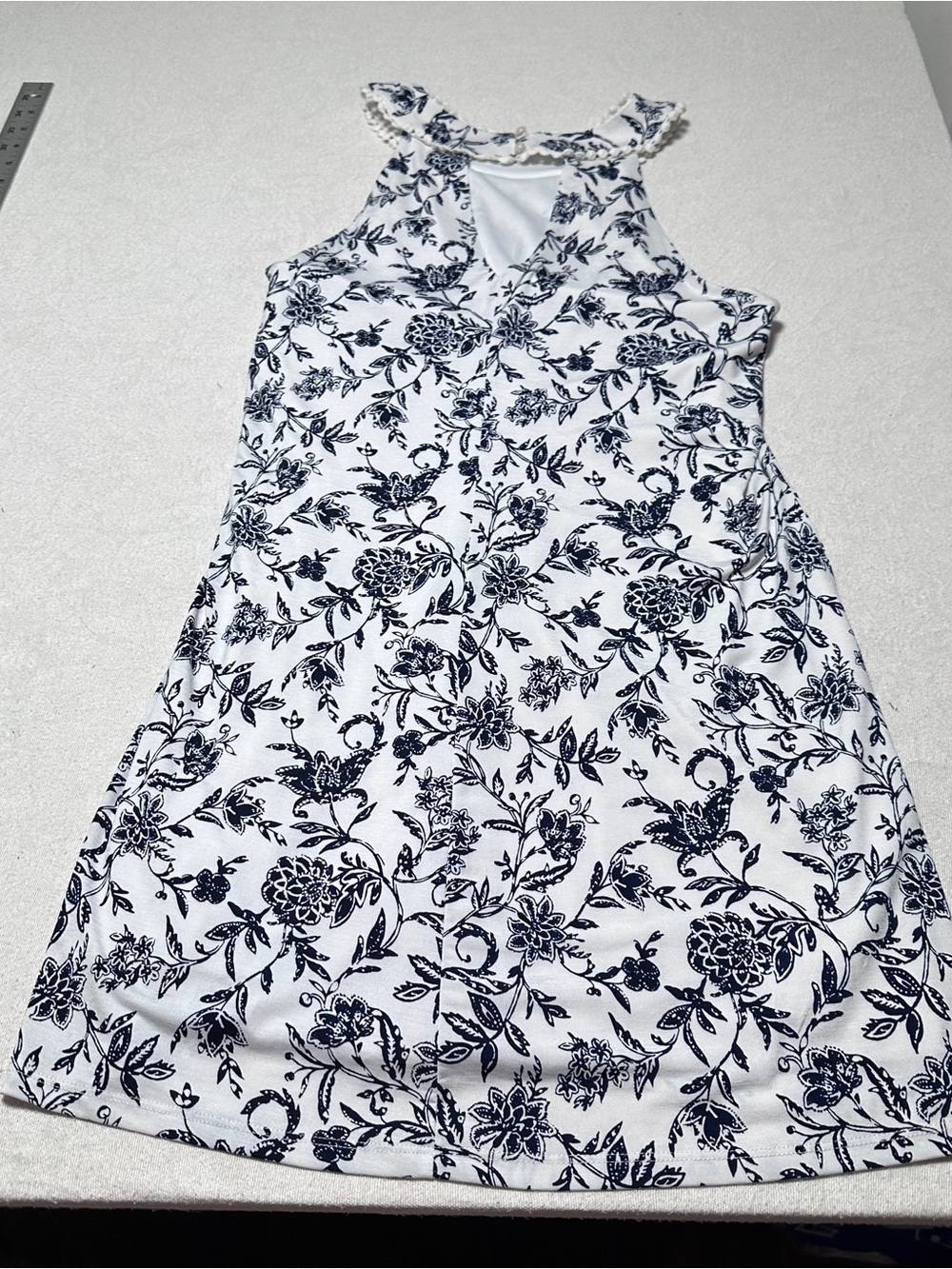 Three Pink Hearts White Floral Halter with Red & Navy Center Panel - Picture 10 of 10